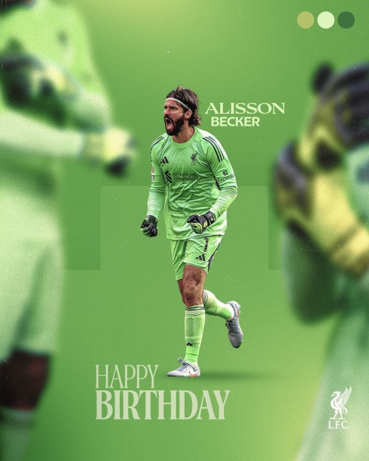 利物浦祝阿利森33岁生日快乐,球员加盟以来出战307场丢281球