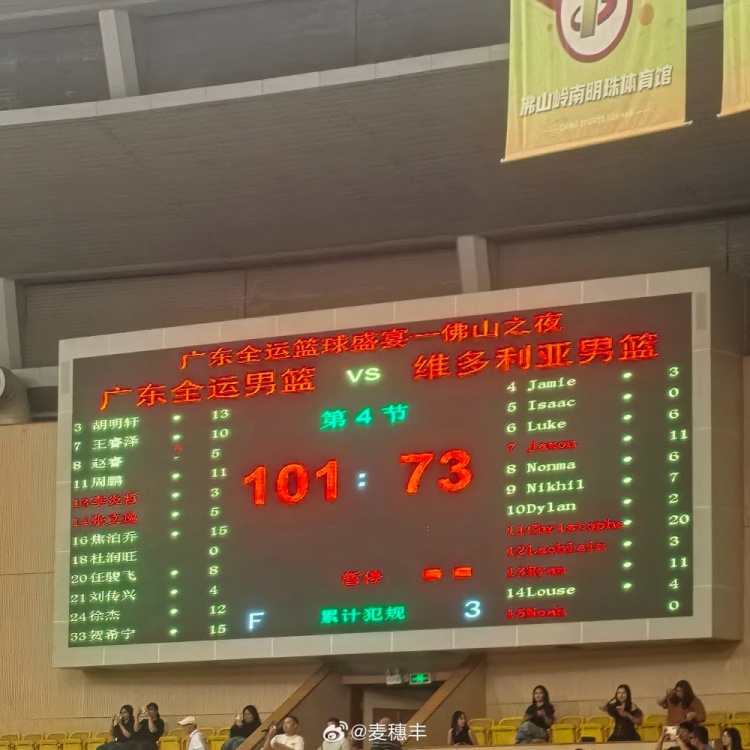 广东全运男篮热身赛101-73大胜澳洲维多利亚 焦泊乔&贺希宁均15分